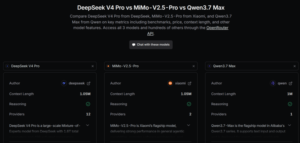 DeepSeek V4 Pro vs MiMo-V2.5-Pro vs Qwen3.7 Max