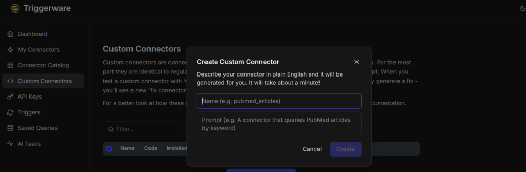 triggerware Create Connector